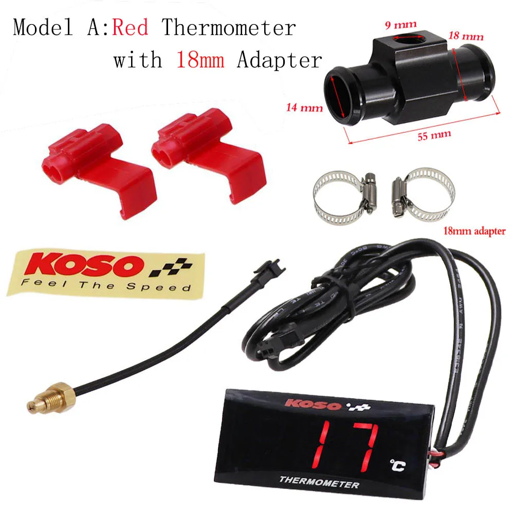 Red-18mm Adapter Koso мотоциклетный датчик температуры Универсальный цифровой датчик температуры воды для Yamaha MT 07 NMAX BWM Kawasaki Moto термометр - Цвет: Red-18mm Adapter