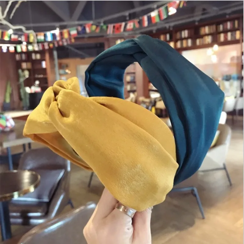 New High-end boutique hair accessories women's solid color fabric cross knotted wide-brimmed fashion hairband headband hair band