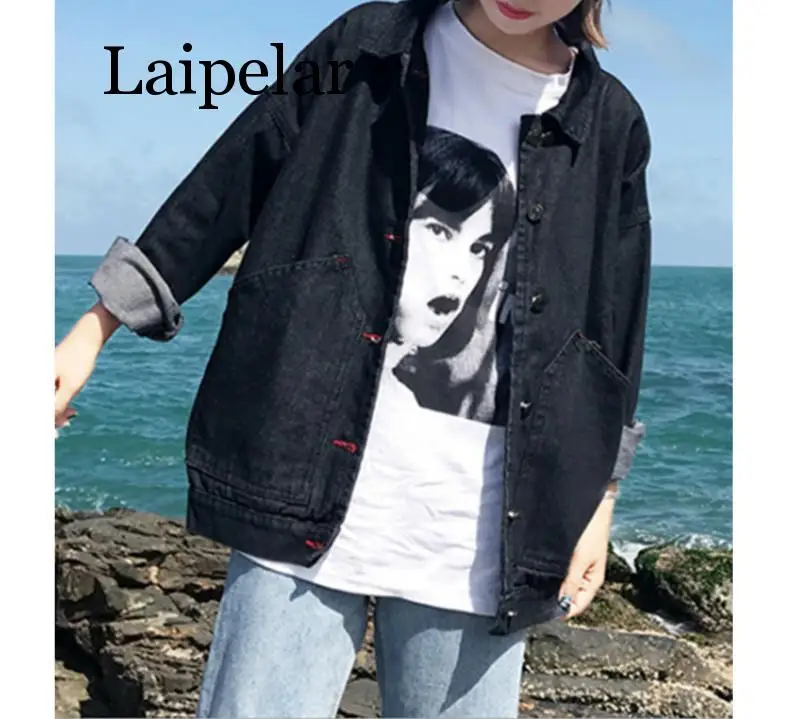 

Женская джинсовая куртка Laipelar, черная свободная ковбойская куртка в уличном стиле, весна-осень 2019