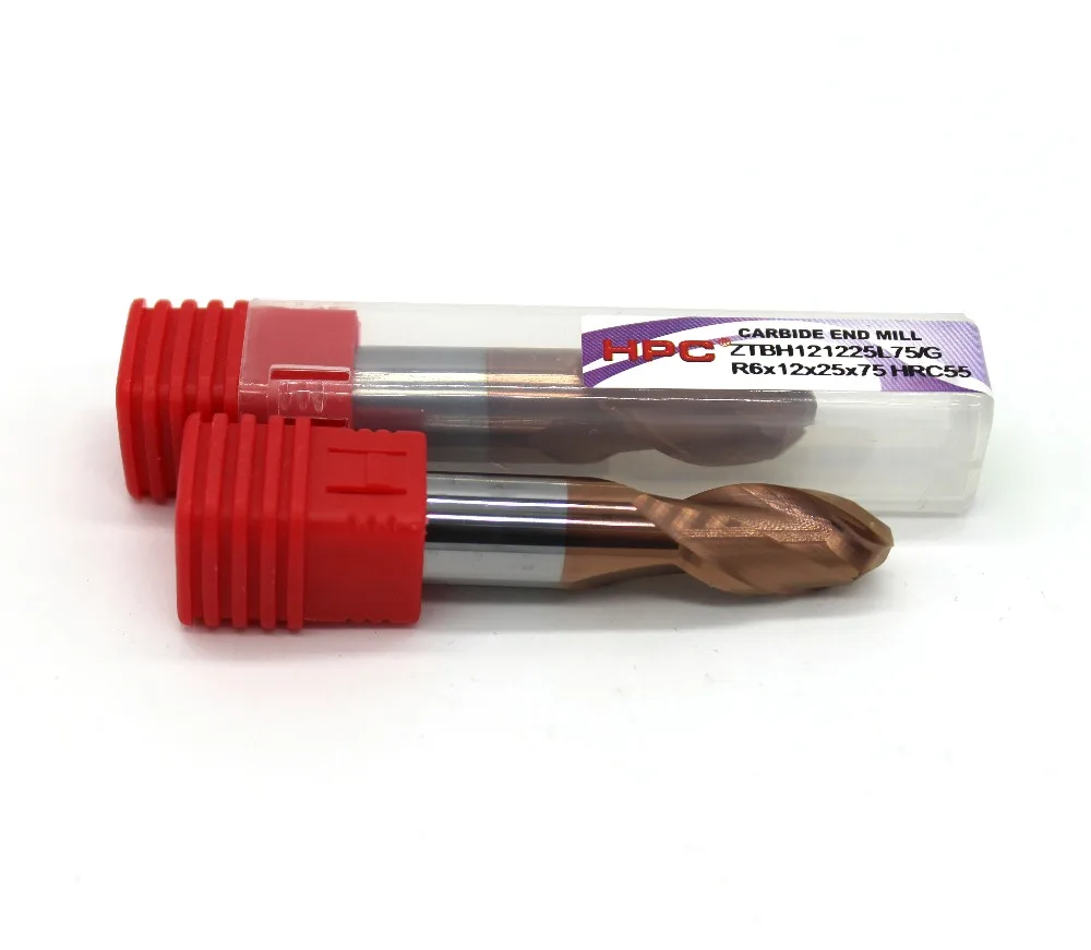 R6 * 12*75 из 2 флейт шаровой нос HRC55 фреза карбида Концевая вольфрамовый нож CNC