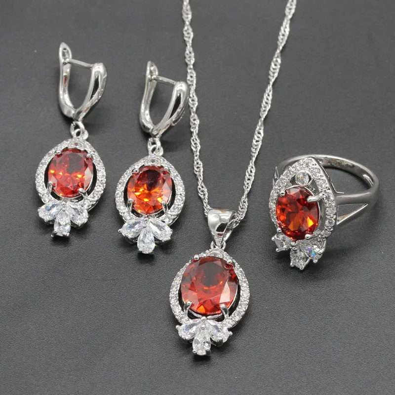 Ювелирные наборы из стерлингового серебра 925 пробы красный белый цирконий для