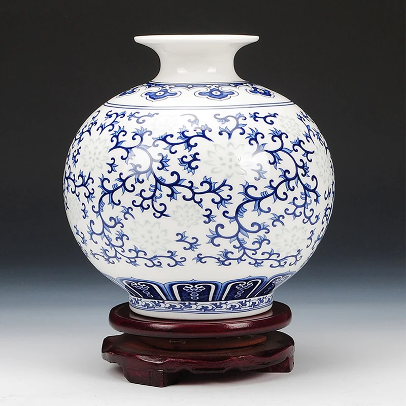 

Jingdezhen Rice-pattern Porcelain Pomegranate Vase Antique Blue-and-white Bone China Decorated Ceramic Vase