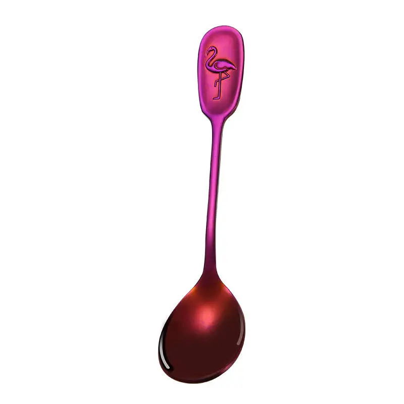 Purple Vacclo 304 ложка из нержавеющей стали, корейский стиль, фламинго, детская ложка для еды, утолщенная ложка для супа, десертная ложка для мороженого - Color: Purple