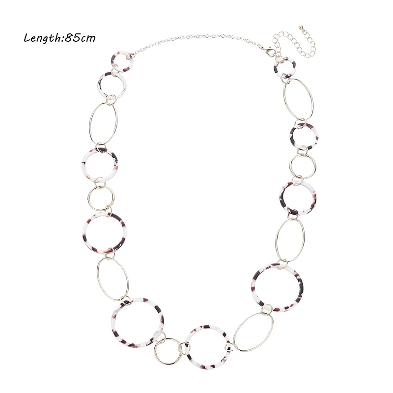 Длинное акриловое ожерелье с круглой подвеской леопардовой расцветки массивное