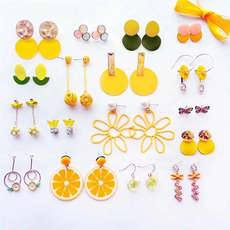 2019 корейская мода геометрический желтый круглый цветок лимон жемчуг кисточкой