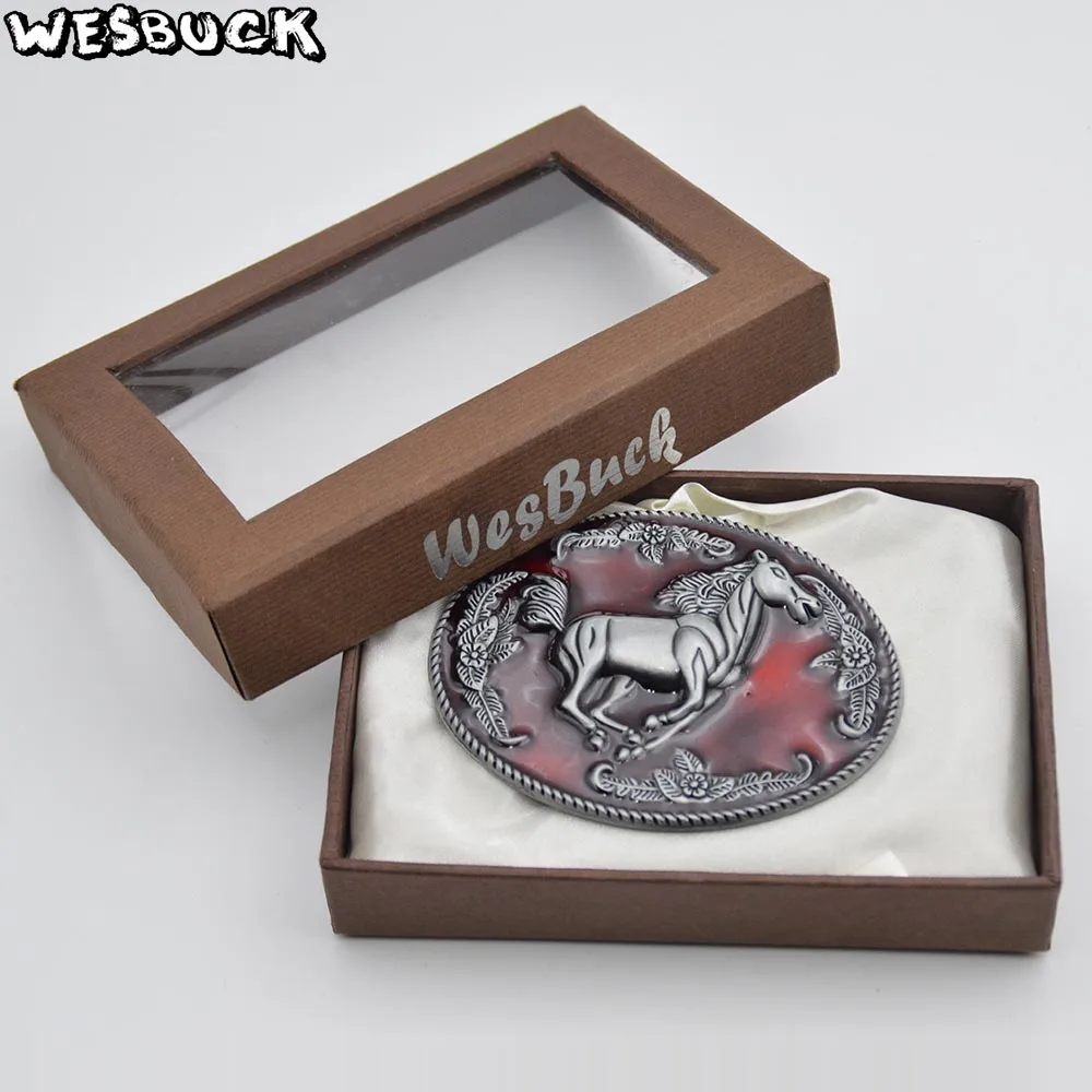 5 PCS MOQ WesBuck бренд пряжки “красная лошадь” из металлические ремня для человек Для