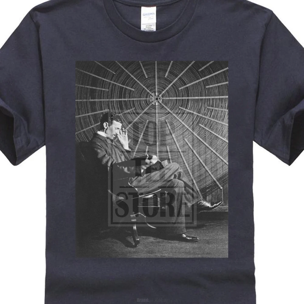 Nikola Tesla And Coil, Мужская футболка с коротким рукавом, модная, интересная, с коротким рукавом, Zomer, с круглым вырезом, отличная скидка - Цвет: Тёмно-синий