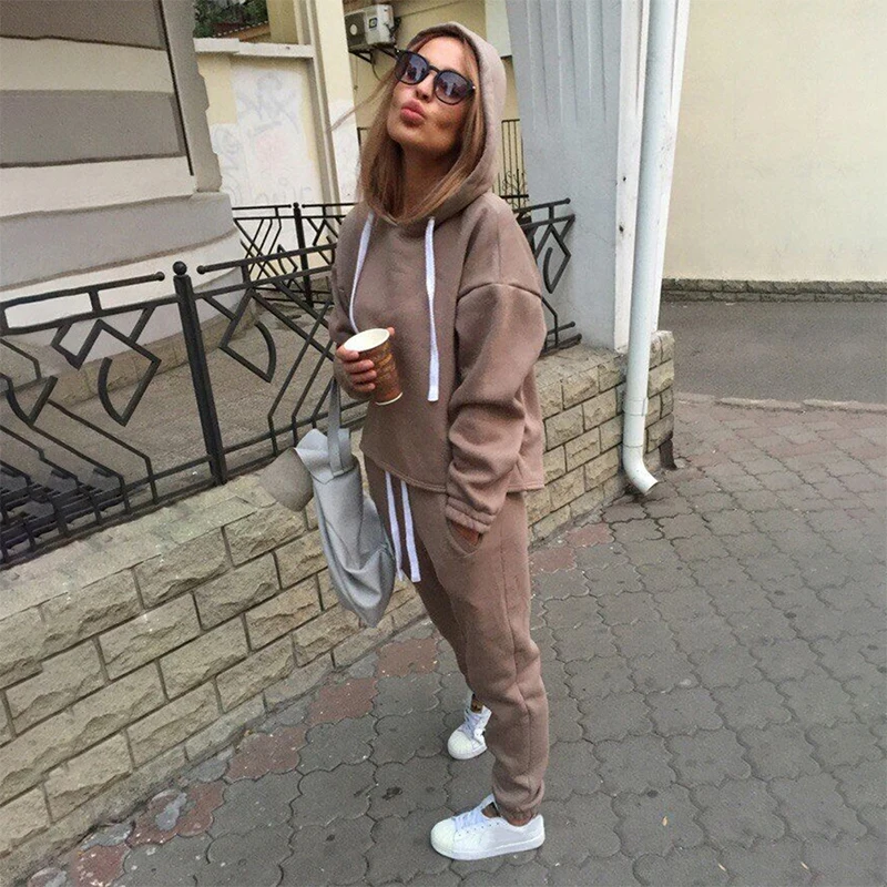 Женский Повседневный костюм из двух предметов однотонный флисовый пуловер с
