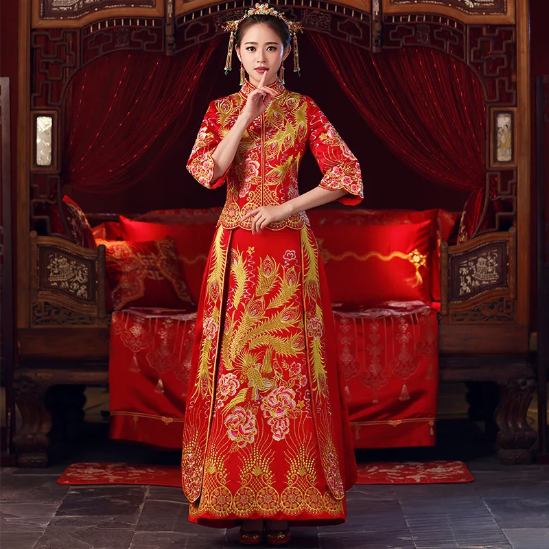 Свадебное платье невесты Традиционный китайский стиль костюм Феникс cheongsam