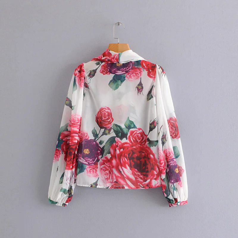 Весна новое поступление 2019 для женщин Мода Роза цветочный принт блузка рубашки