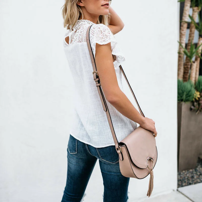 Винтажные топы блузка бохо рубашка с кружевом Женская водолазка короткими