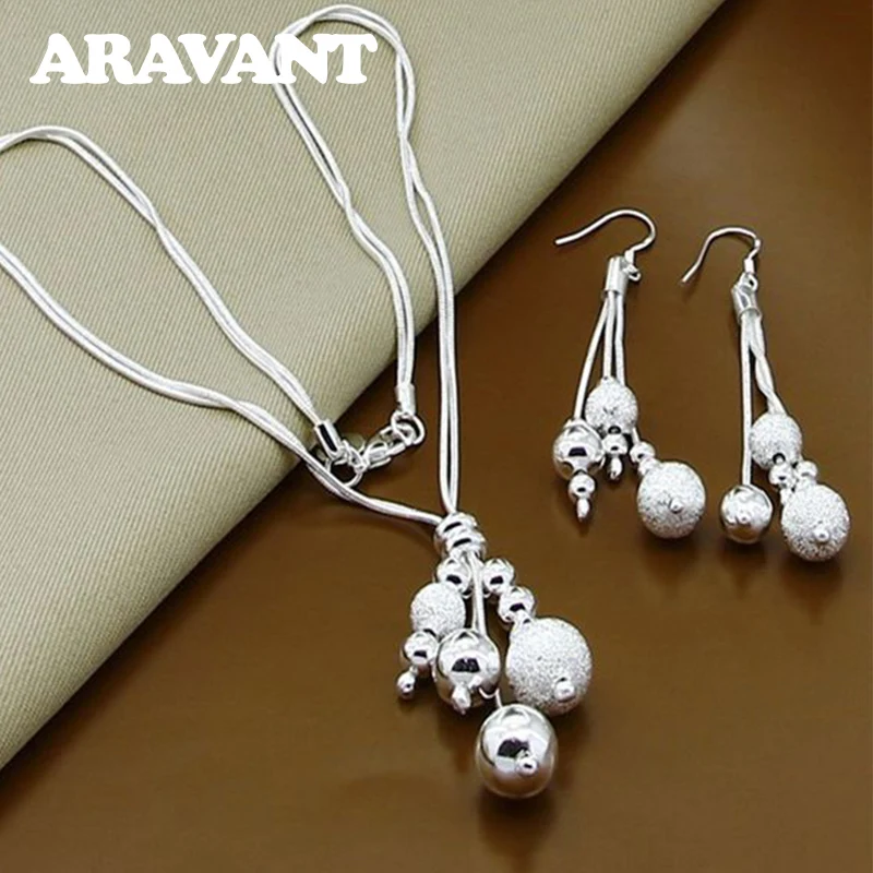 

925 Silver Jewelry Set Bead Necklace Drop Earring For Women Fashion Jewelry