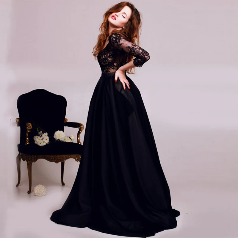 

Black Long Sleeve Mother of the Bride Dresses for Weddings Sexy Evening Gowns Groom Godmother Dresses