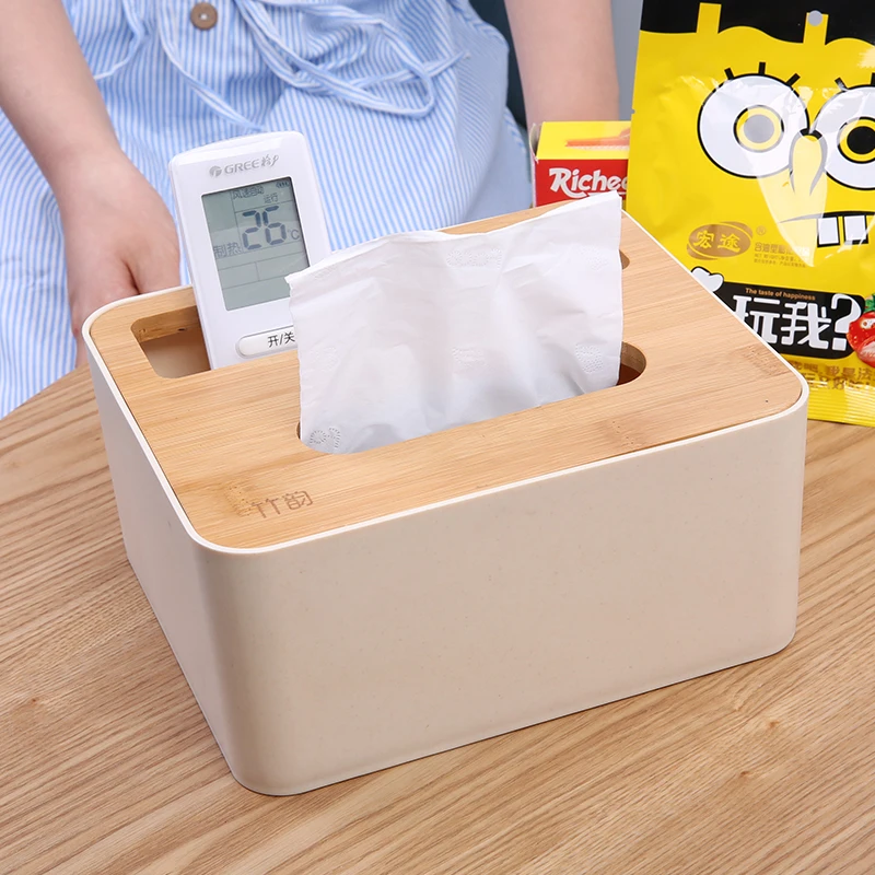 Bamboo Rectangular Tissue Box Can Put Mobile Phone And Air Conditioning Remote Control Storage 3164 | Дом и сад