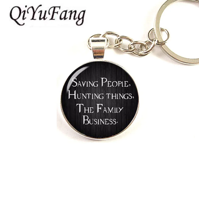 

QiYuFang Supernatural Hunting Things Family Business Business Dean Winchester Sam Glass Keychain Gift Steel Wedding Men Women