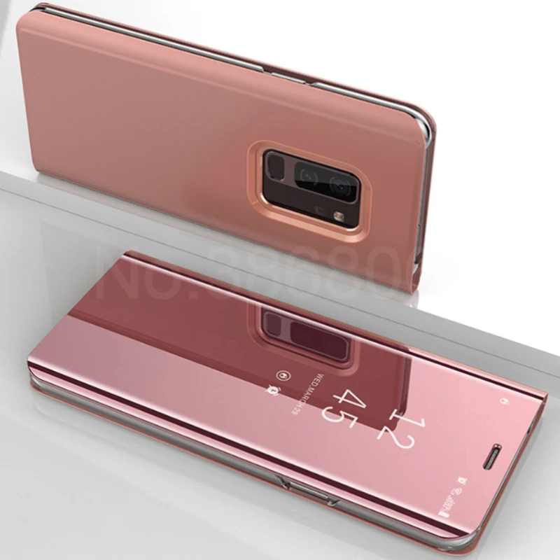 Чехол-книжка на подставке зеркальный чехол для телефона для samsung Galaxy S10 S9 S8 плюс S10E A7 A8 A6 J4 J6 плюс A6s A8s A50 A70 A90 M10 M20 чехол - Цвет: Rose Gold