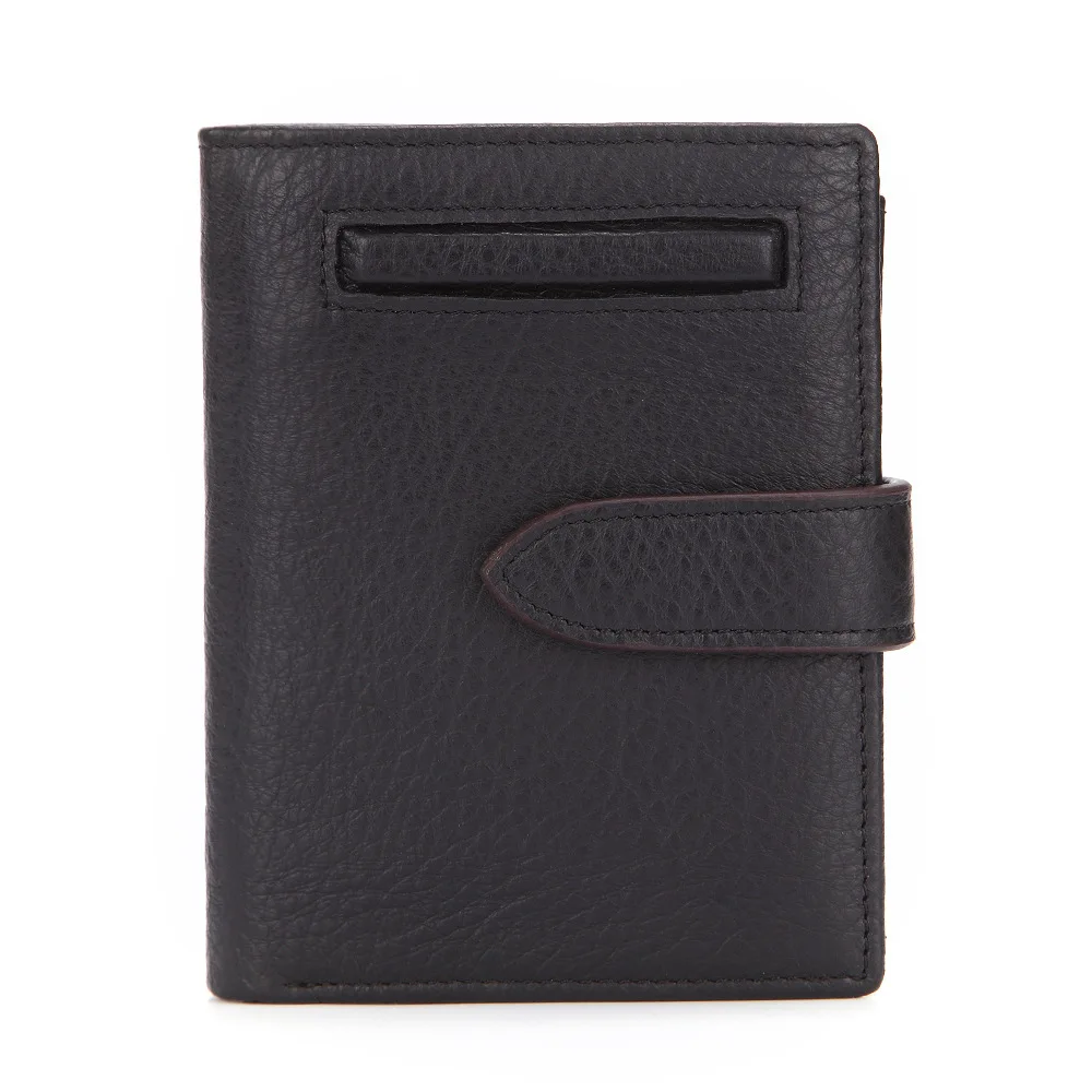 

GENODERN RFID Top Layer Genuine Leather Men Wallet Short Cowhide Man Wallet with Coin Holder Buckle Male Purse