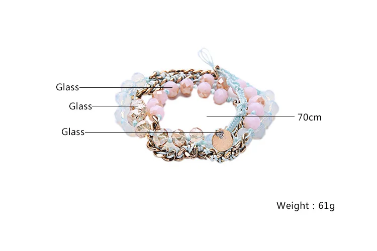 Плетеная цепочка из веревки длинный многослойный браслет бисера розовый синий