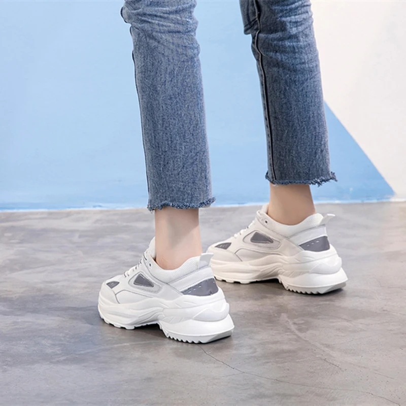 Jookrrix/Белая обувь; женские кроссовки на платформе; zapatos de mujer; коллекция года; сезон весна; натуральная кожа; chaussures femme; Женская обувь в стиле пэчворк