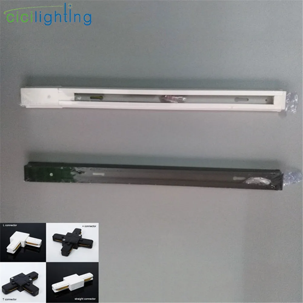 

6pcs/Lot 0.5m 1m LED Track Light Rail White Black One Single Phase 2 Wire Rail Track Surface Mounted Lamp Track Connector
