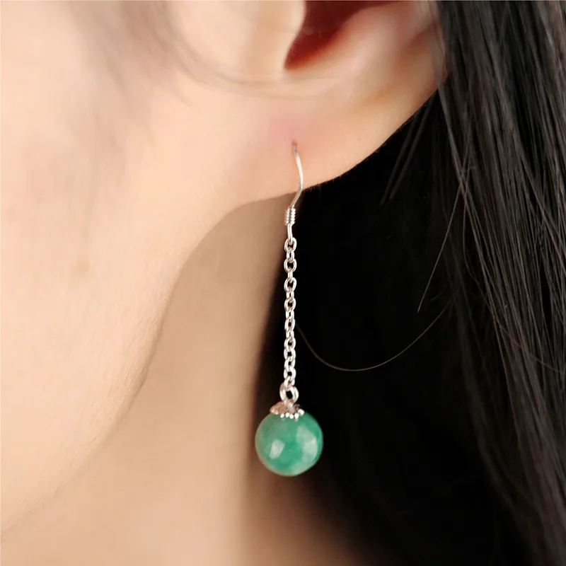 Зеленые серьги-подвески в восточном стиле серебряные ювелирные изделия SE0016 |