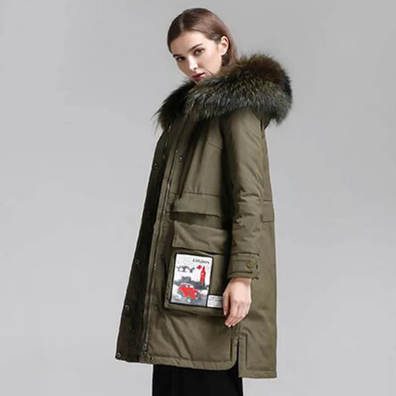 Большая зимняя куртка из натурального меха енота 2018 Женское пальто утолщенная