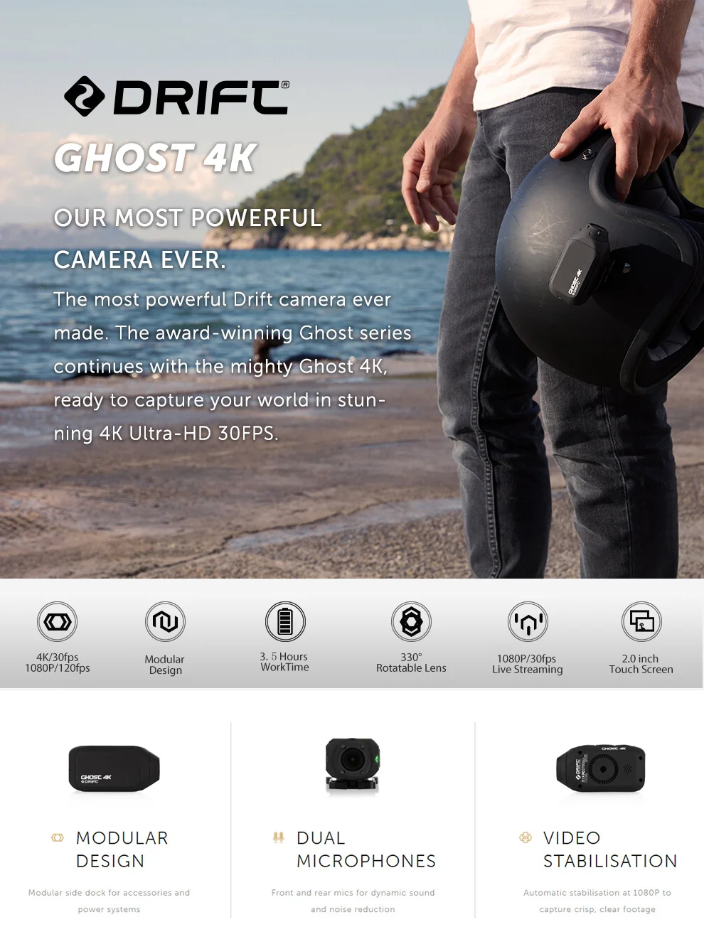 Drift Ghost 4K Спортивная экшн-камера для мотоцикла, велосипеда, байка, крепление в режиме реального времени, камера для шлема с Wi-Fi, Bluetooth, дистанционное управление