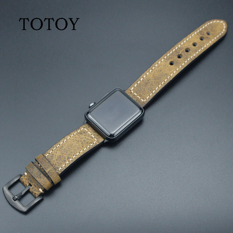 TOTOY Высокое качество кожаный ремешок Новый коричневый трещина для Apple Watch 38mm42mm iwatch