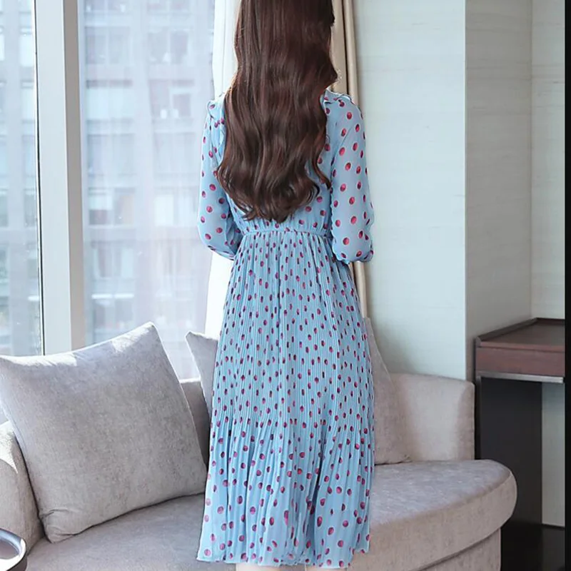 Chiffon Dress 2019 Spring New Arrival Sweet Woman Floral Vintage Female Casual Long Sleeve Bow Printed Dresses | Женская одежда