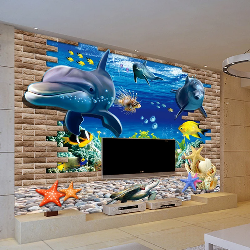 

3d wallpaper mural 3D seabed fish Wall Sticker nursery wall decor tattoos Baby Fish Ocean Underwater World Wallpaper Home Decor