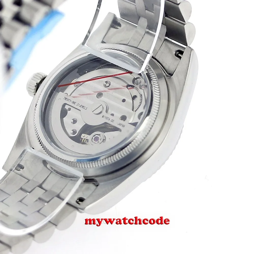 36 мм Parnis серебряный циферблат Автоматические Роскошные мужские часы Jubilee ремешок