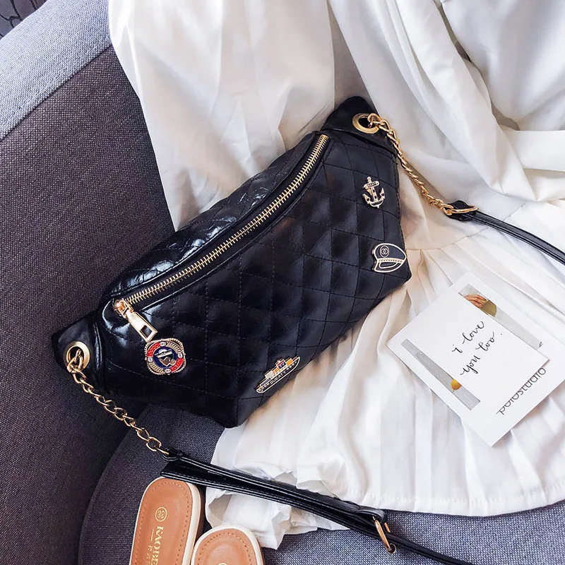 Black Fanny Pack Высокое качество PU женская сумка через плечо пояс поясная сумка удобная Bananka Женская поясная сумка с ромбовидным значком нагрудные сумки поясная сумка - Цвет: Black Fanny Pack