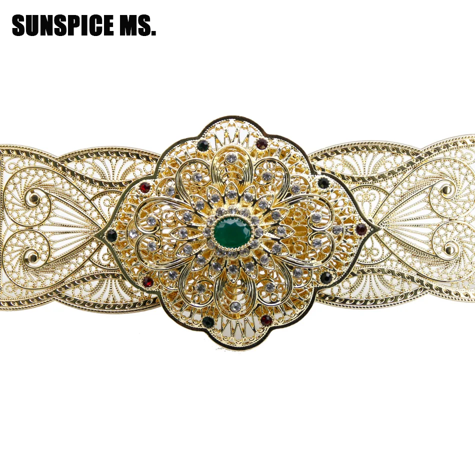 SUNSPICE MS Gold Color Metal Waist Belly Chain Belt Jewelry For Women Wedding Banquet Wasitband Adjust Length Boho Ethnic Bijoux - Цвет: XY1232GREEN