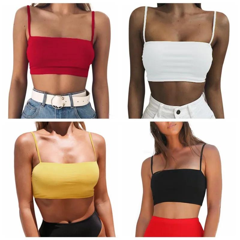 Женский сексуальный однотонный красный Укороченный бюстгальтер летний топ