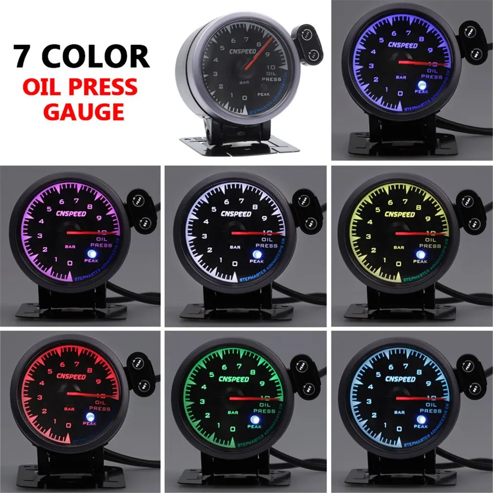 CNSPEED 2.5&quot/60mm 12V 7 Colors LCD Pointer Auto Car Oil Press Gauge BAR Pressure Guage For Racing Meter | Инструменты