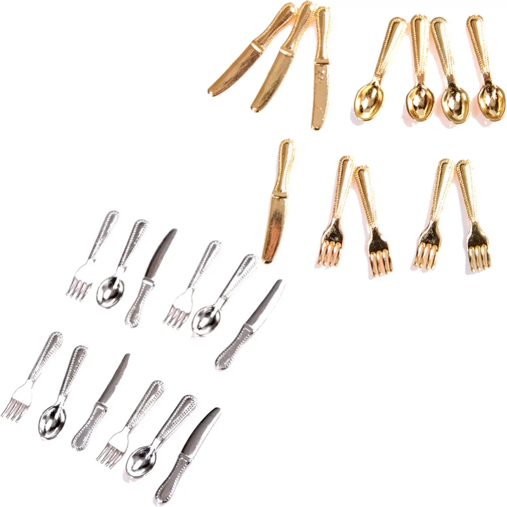 12 шт./компл. мини винтажный кукольный домик столовые приборы золотой серебряный