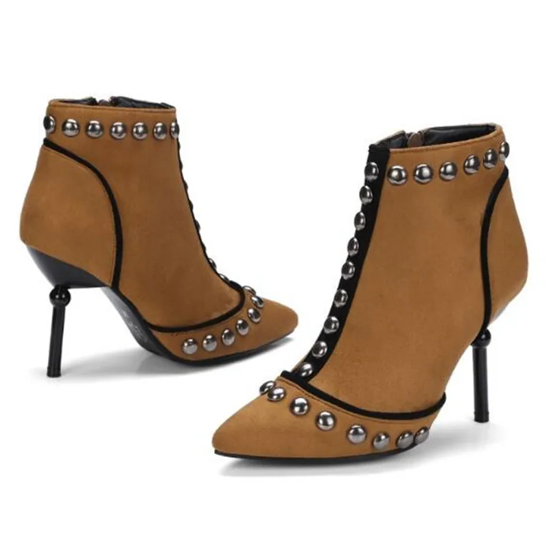 Autumn and winter New style fashion black sexy rivet Cusp High-heeled Short boots Comfortable Cashmere Keep warm Women Boots