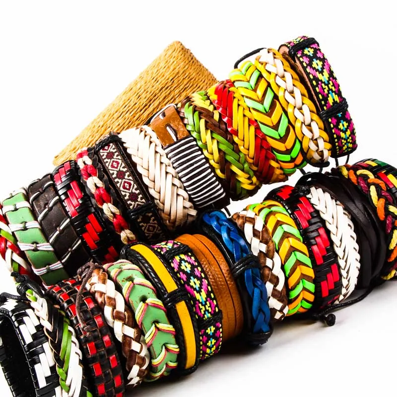 

Batch 20 pieces real cowhide hand-knitted leather bracelet leather band hand strap neutral bracelet jewelry gift