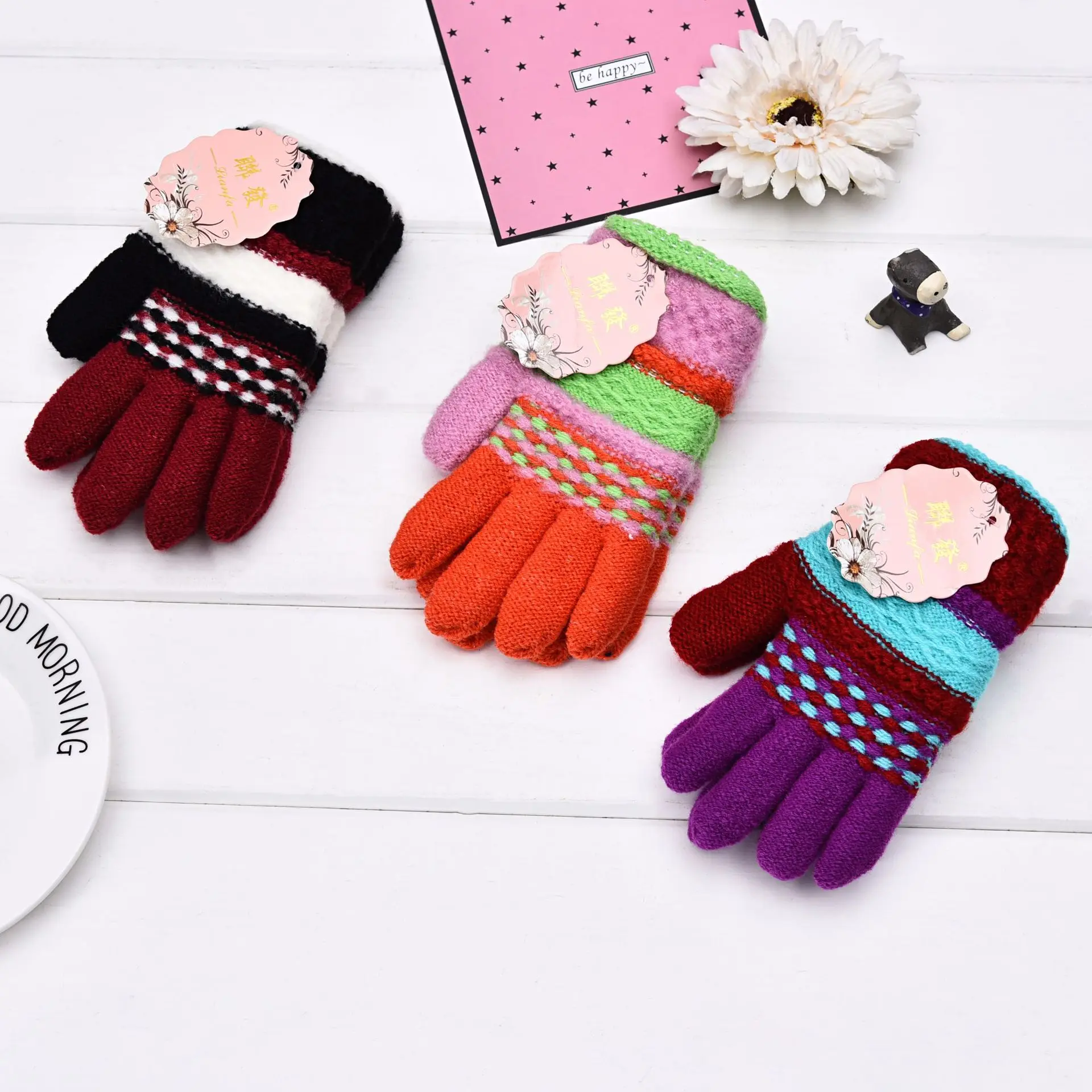 Новые детские жаккардовые плетеные перчатки для мальчиков и девочек Теплые