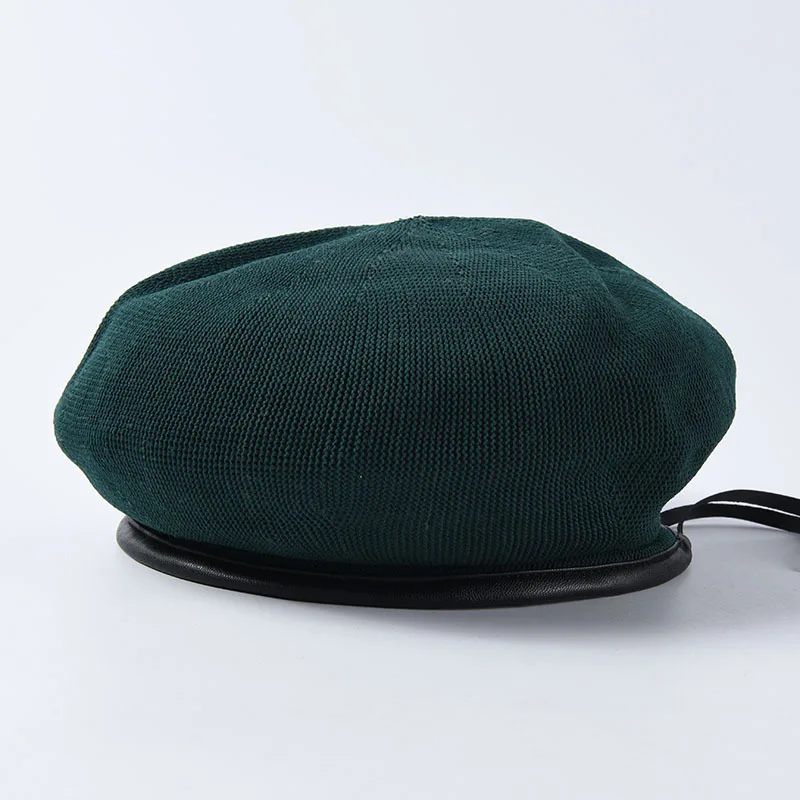Dark green USPOP новые модные весенние летние береты Лоскутные кожаные береты Женские Дышащие одноцветные Весенние шапки - Цвет: Dark green