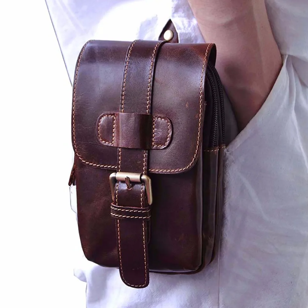 Лидер продаж Натуральная масло воск кожа Для мужчин сумка на поясном ремне