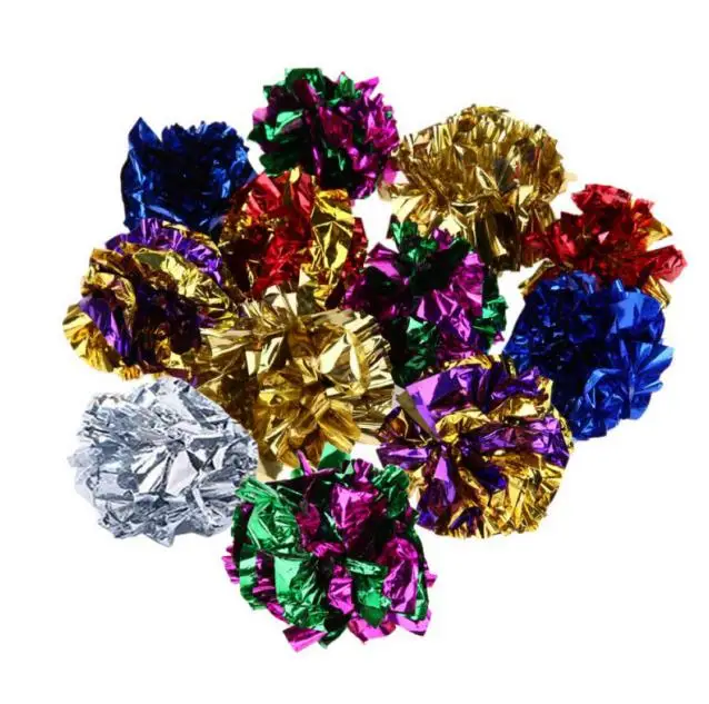 12pcs (random color) 12 шт./упак. кошачьи игрушки Многоцветный Mylar морщинка шар кольцо Бумага звук игрушка для кошки котенок Интерактивная Товары для кошек - Цвет: 12pcs (random color)
