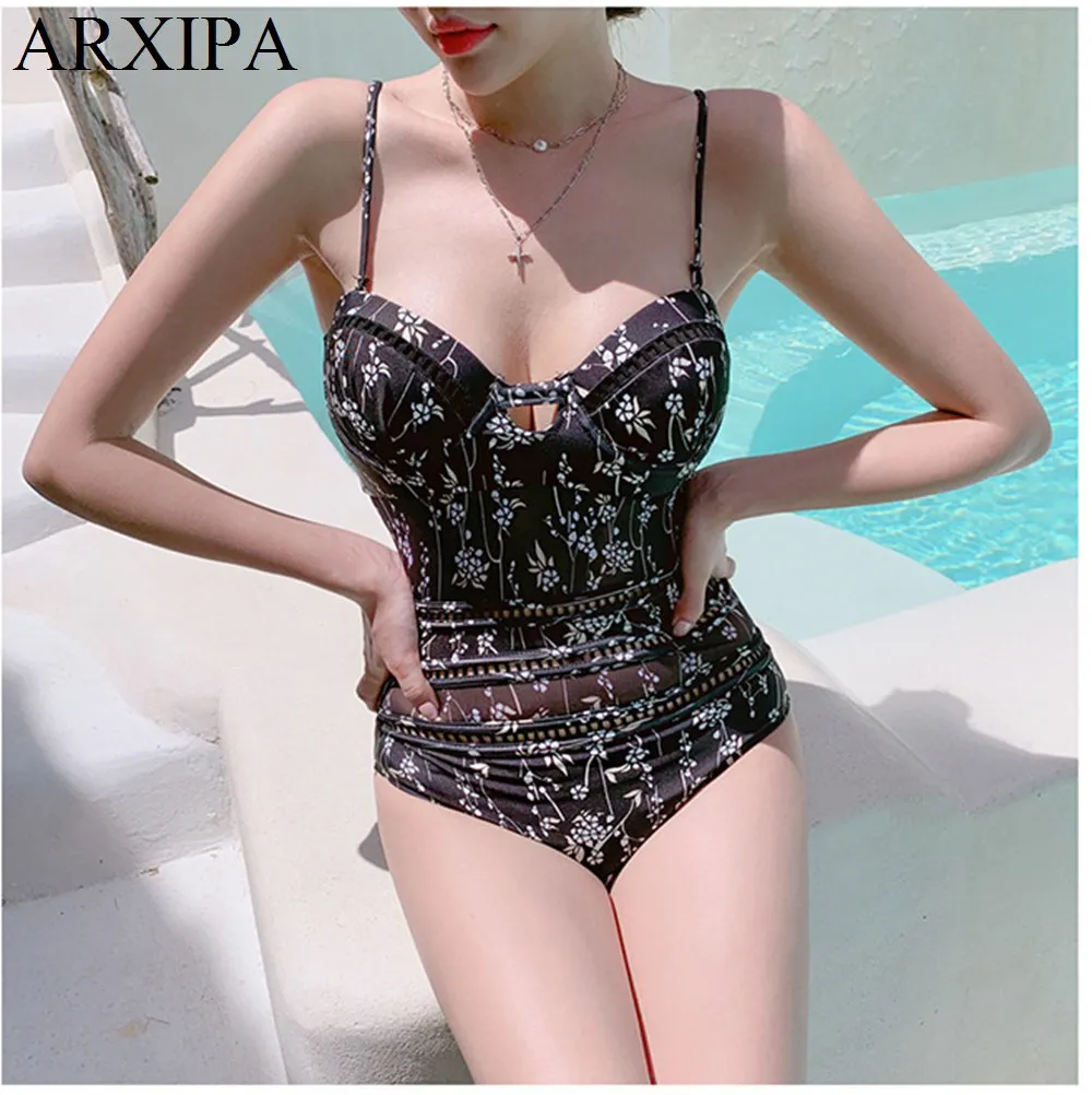 ARXIPA 2019 корейский цельный купальник сетчатый женский кружевной вязаный купальный