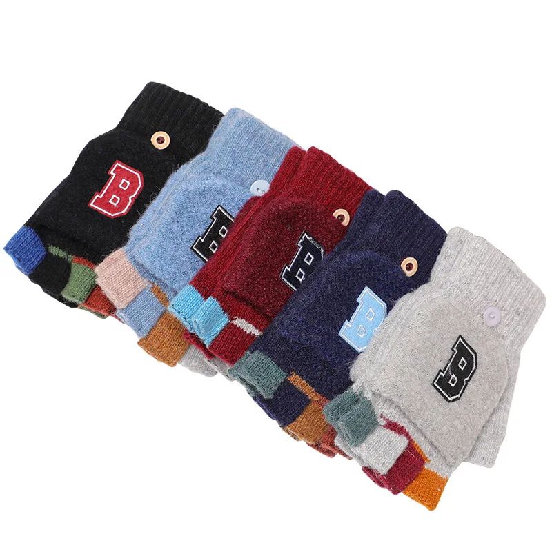 Зимние вязаные перчатки мужские шерстяные теплые рыболовные с этикеткой на