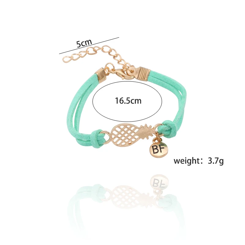 

Trendy Hollow Pineapple Bracelet Gold Fruit Coin Letter BF Pendant PU Rope Chain Bracelets For Women 7 Colors Xmas Gift