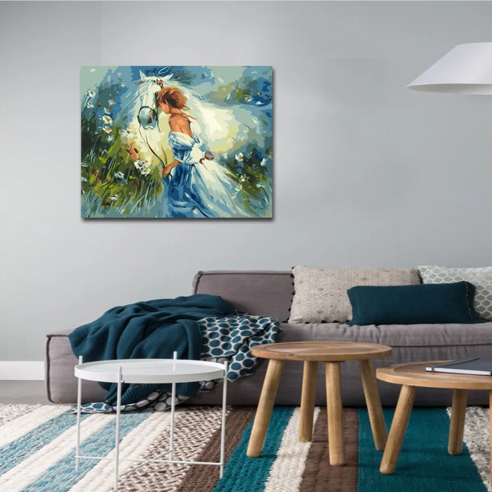 WEEN Girl с лошадью Diy картина по номерам абстрактная луга картина маслом на холсте Куадрос Decoracion акриловый домашний декор