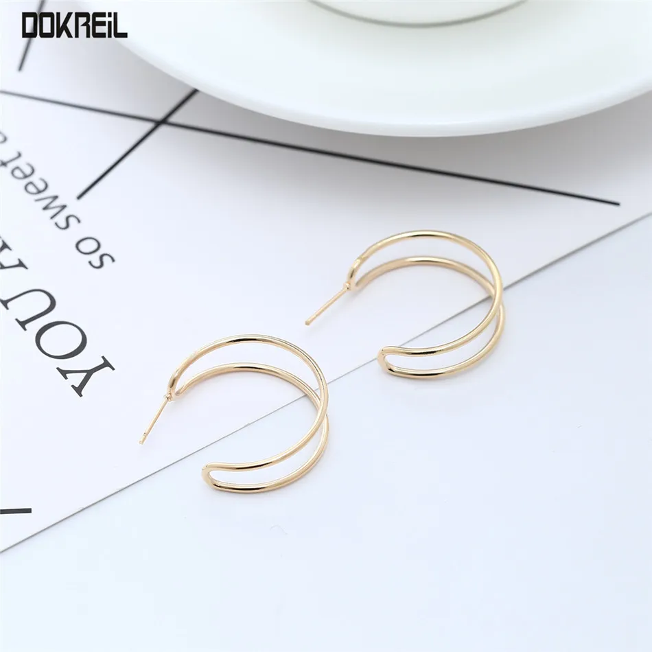 Double Semicircle Geometric Ear Studs 2019 Punk Vintage Stud Earrings Korean Fashion Stainless Steel Jewelry | Украшения и