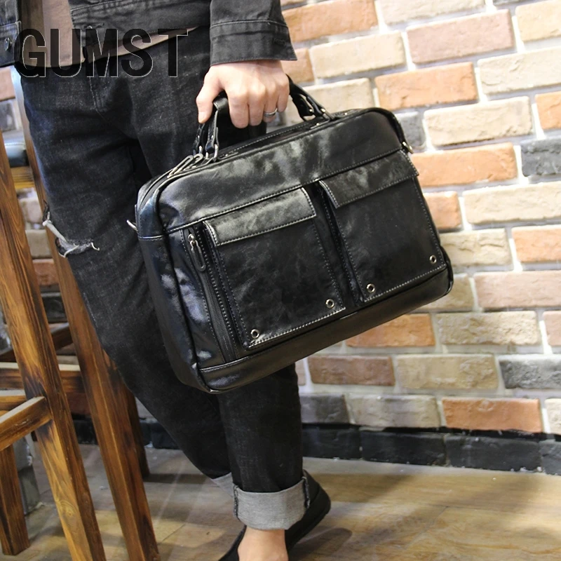 

GUMST New Fashion Men Bag Leather Men's Briefcase Large Capacity Business Handbags Male Shoulder Messenger Bags Laptop Bags