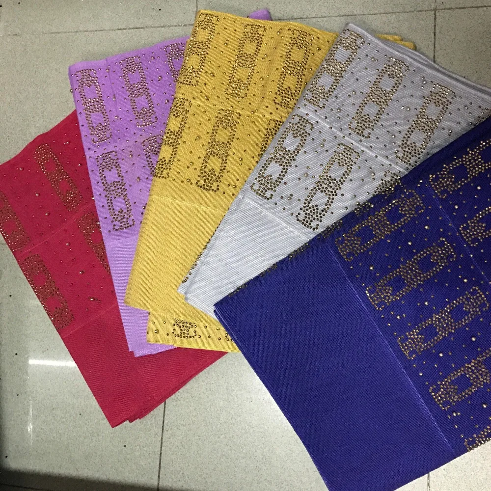 Новейшая мода персиковый нигерийский aso oke gele полностью украшенный камнями и