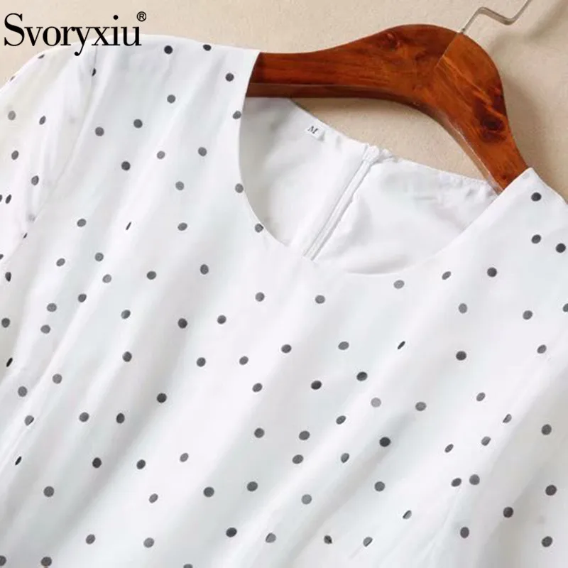Svoryxiu моды взлетно-посадочной полосы летнее платье Макси Для женщин элегантные с длинным рукавом в горошек с цветочным принтом для отдыха и вечеринок Макси платья